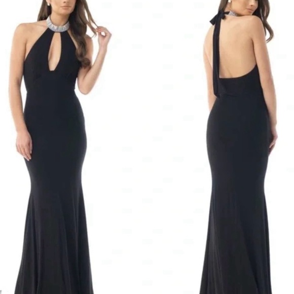 SKY MAXI DRESS with rhinestone choker, NEW! SZ Large - Picture 2 of 5